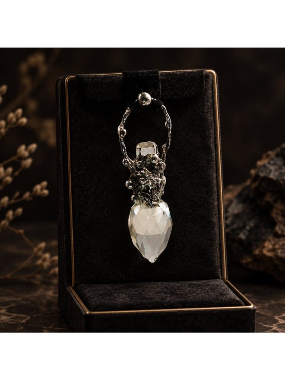 Crystal Perfume Bottle Topper Pendant | Leather Cord Necklace | Alma Antigua - Picture 9 of 14
